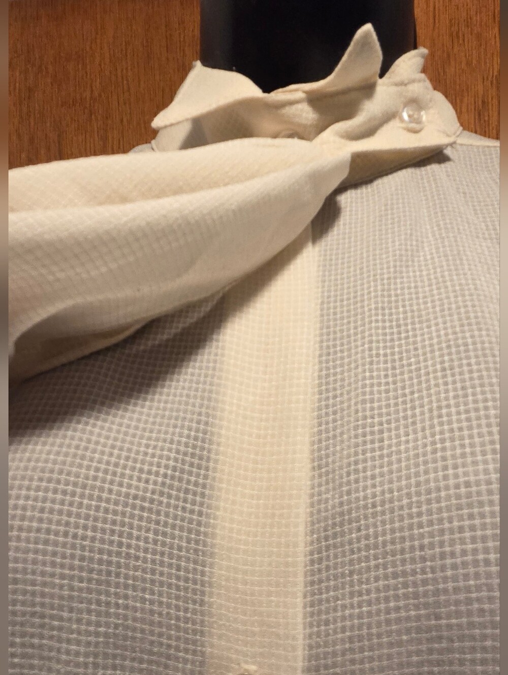 Cream Tie-Neck Blouse Classic Women's Vintage Sheer Top SzM - Picture 5 of 7